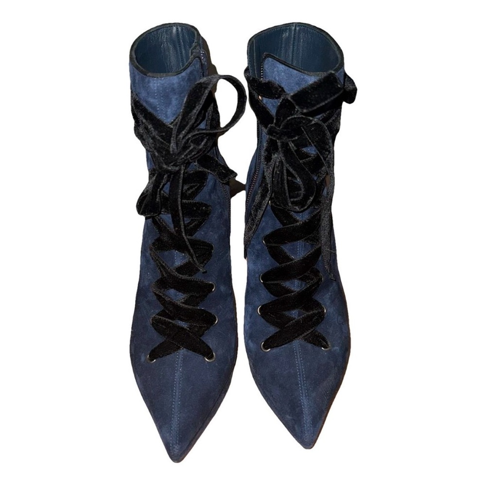 Christian Louboutin Navy and Black Lace-Up Ankle Boots